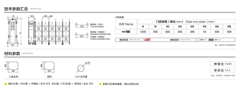 980君威系列電動(dòng)伸縮門參數(shù)